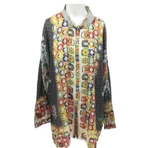 Johnny Was Russian nesting dolls silk tunic blouse XL